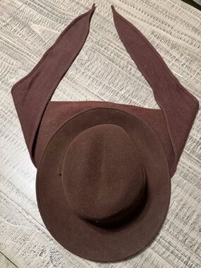 Adolfo Brown Felt Hat with Ribbon Tie